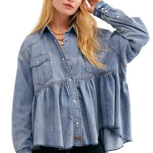 Free People Dylan Baby Doll Top - chambray, light denim, size XS